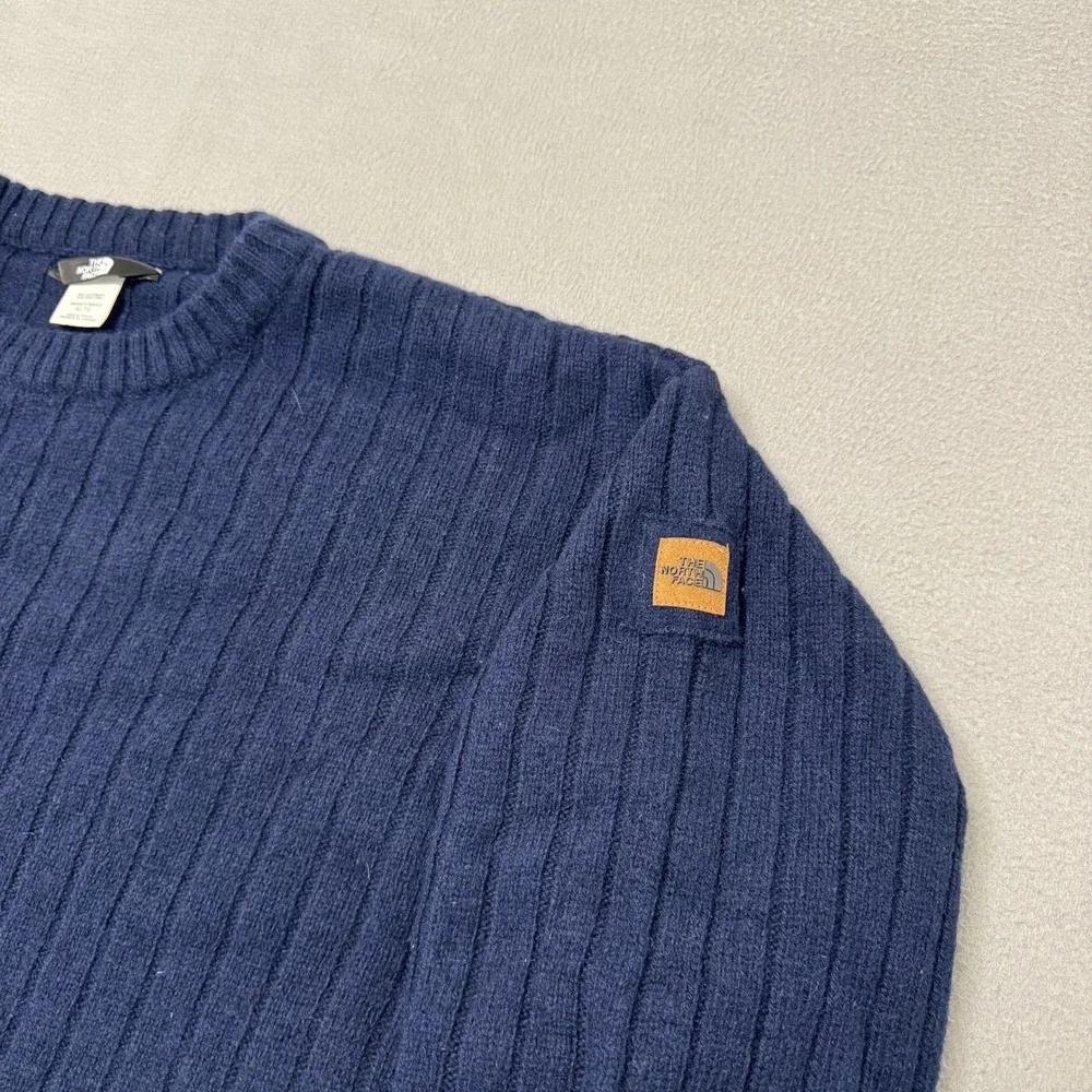 The North Face Sweater Mens XL Blue Wool Ribbed Crew Neck Fisherman Outdoor
